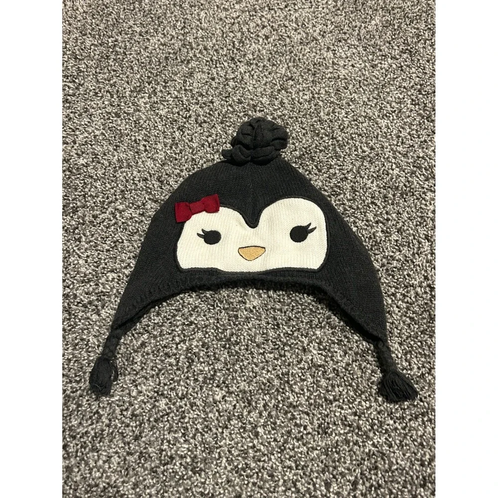 K20 Gymboree Penguin Winter Hat With Bow Ear Flaps 2T 3T‎